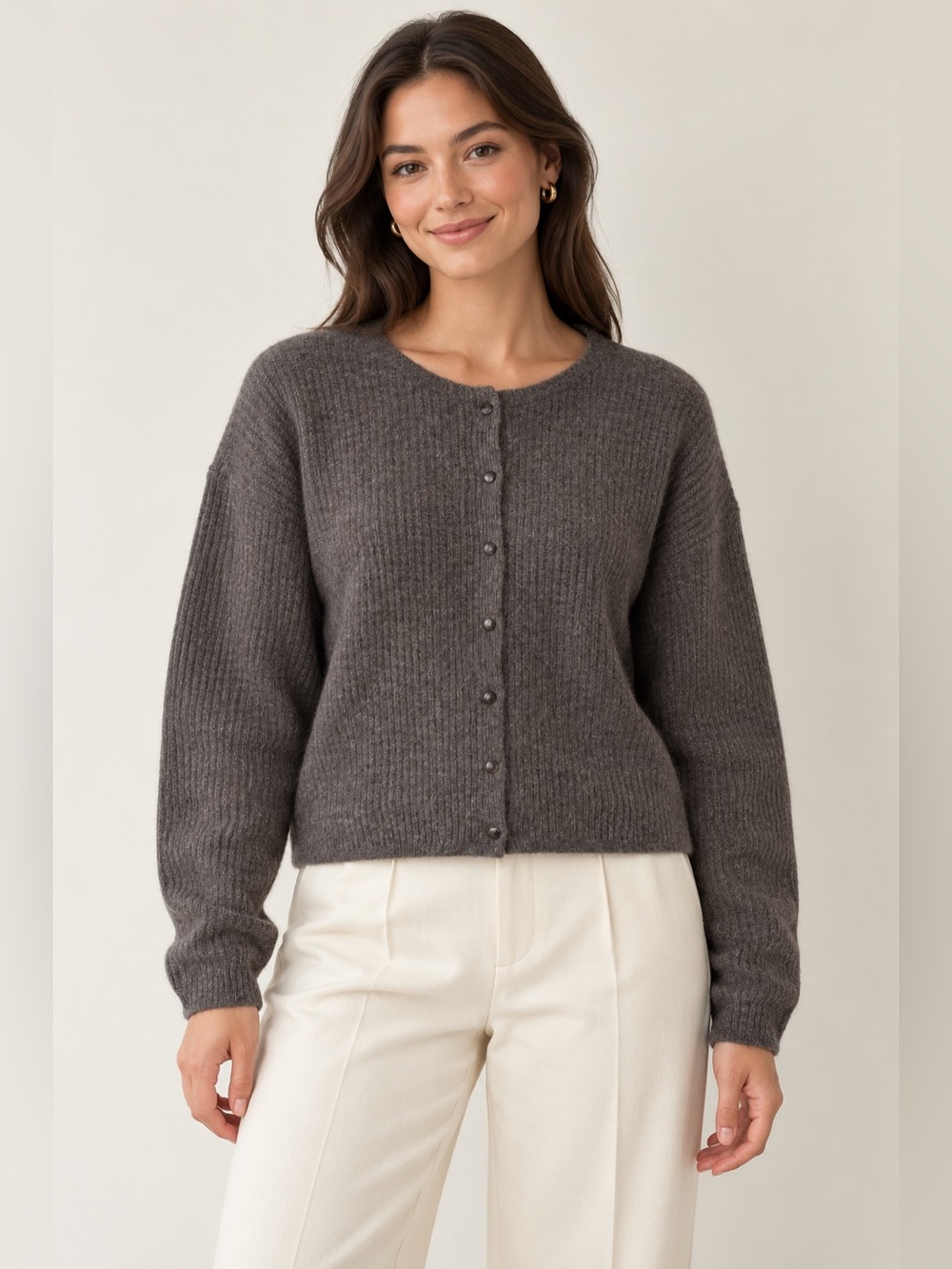 Quince 100% Yak Soft Rib Cardigan Heather Brown NWT Large Sweater - Picture 1 of 7